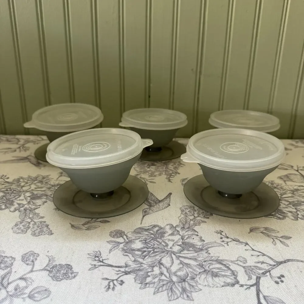Vintage Tupperware Dessert Custard Pudding Parfait Cups w Lids Set Of 5